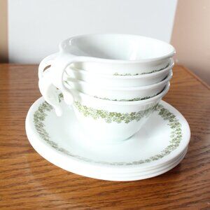 Corelle Spring Blossom Flat Cup & Saucer Set 0f 4 Hook Handle